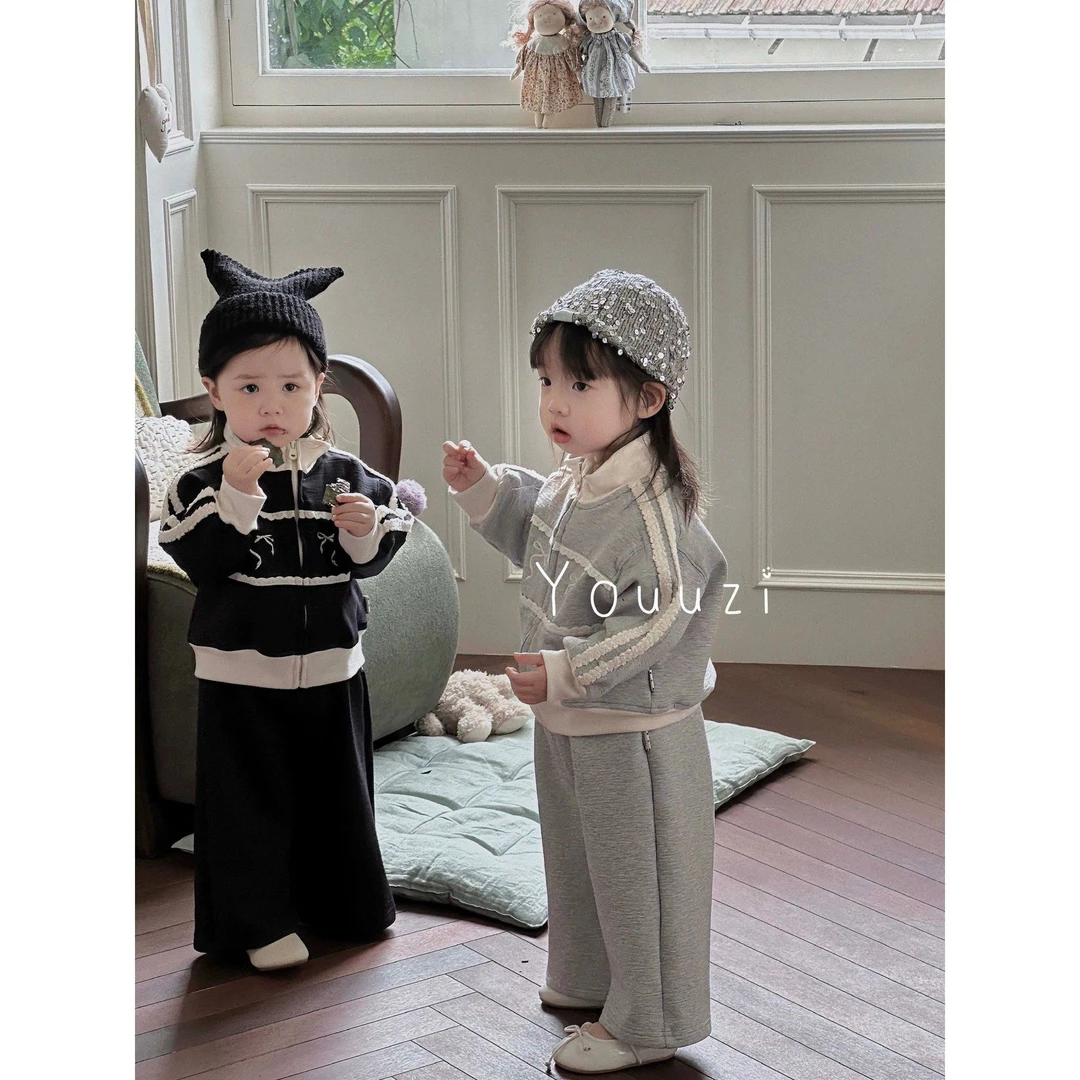 女童套装2025秋季新款女宝宝婴儿婴童长袖裤子两件套撞色卫衣卫裤