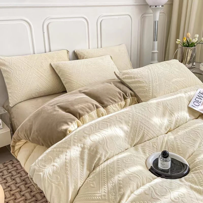 （新号开播 浮力价）6D雕花绒加厚四件套A类牛奶绒保暖高级四件套