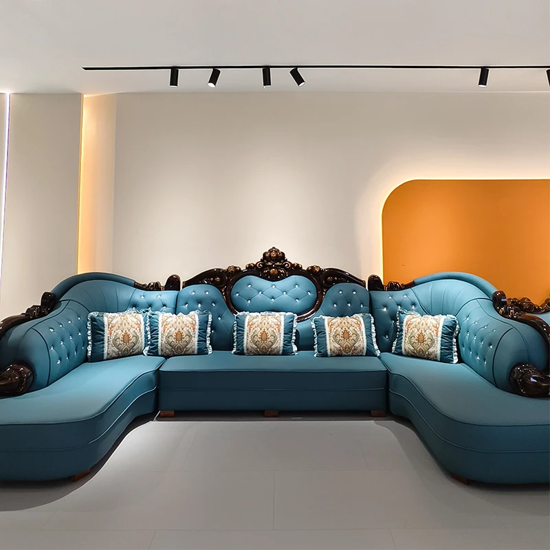欧式布艺沙发大气组合客厅沙发转角双贵妃U形大款简欧科技布沙发