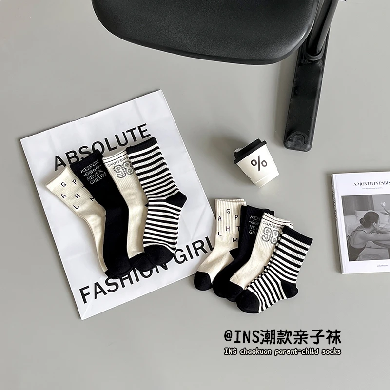 木子娃娃儿童袜子秋季韩版潮袜男童女童学生运动无骨中筒棉袜Y027