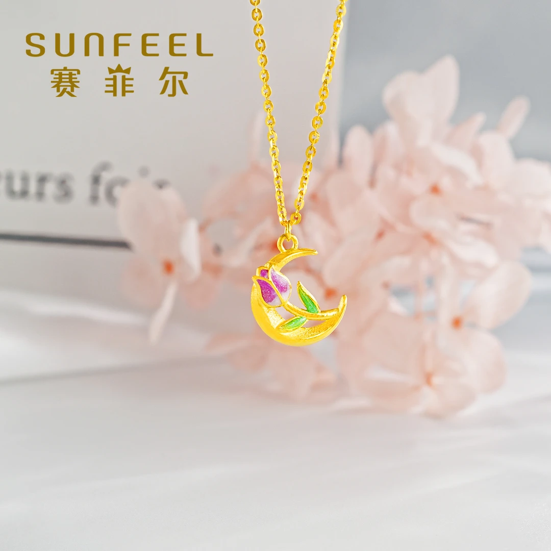 赛菲尔万足®足金珐琅宫廷鎏彩奈莫月半郁金香黄金套链HT20050624