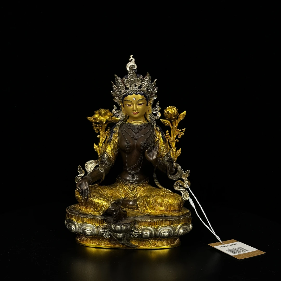千佛鎏金古彩绿度母七寸佛像