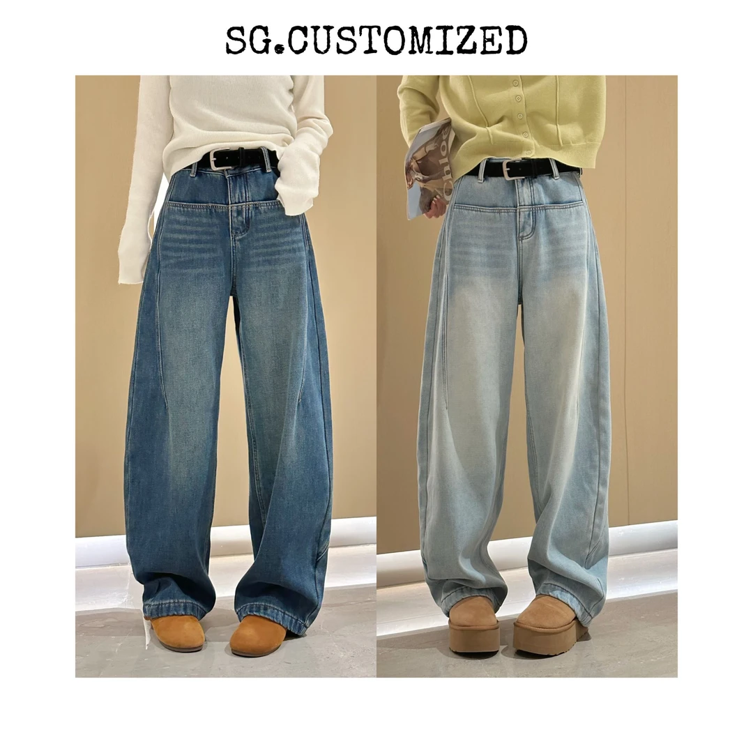 丁雅 复古高级感 加绒加厚百搭弯刀牛仔裤K-DY20249551