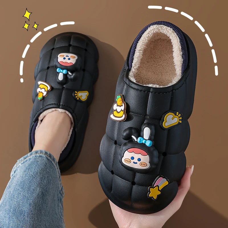 棉拖鞋女冬厚底家居室内可爱防水冬天情侣外穿男棉拖月子鞋包跟
