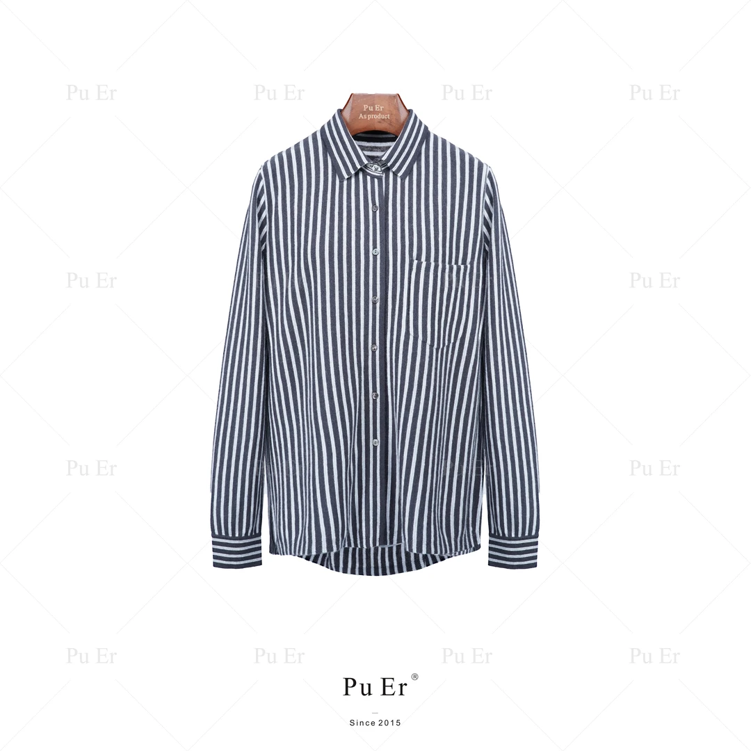 璞迩水墨灰竖条纹针织衬衣