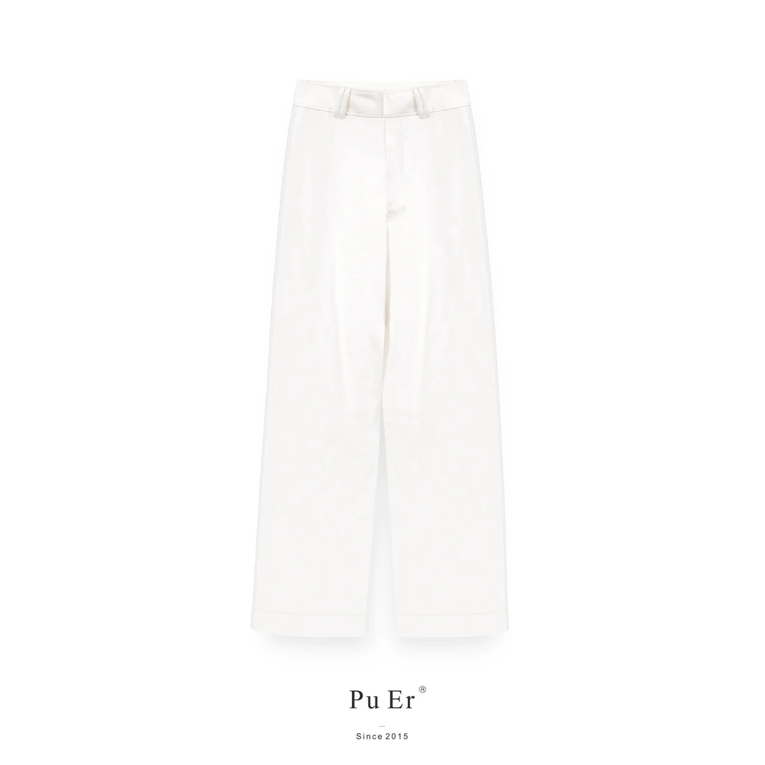 特价款-璞迩夏季白色亚麻垂坠感直筒裤