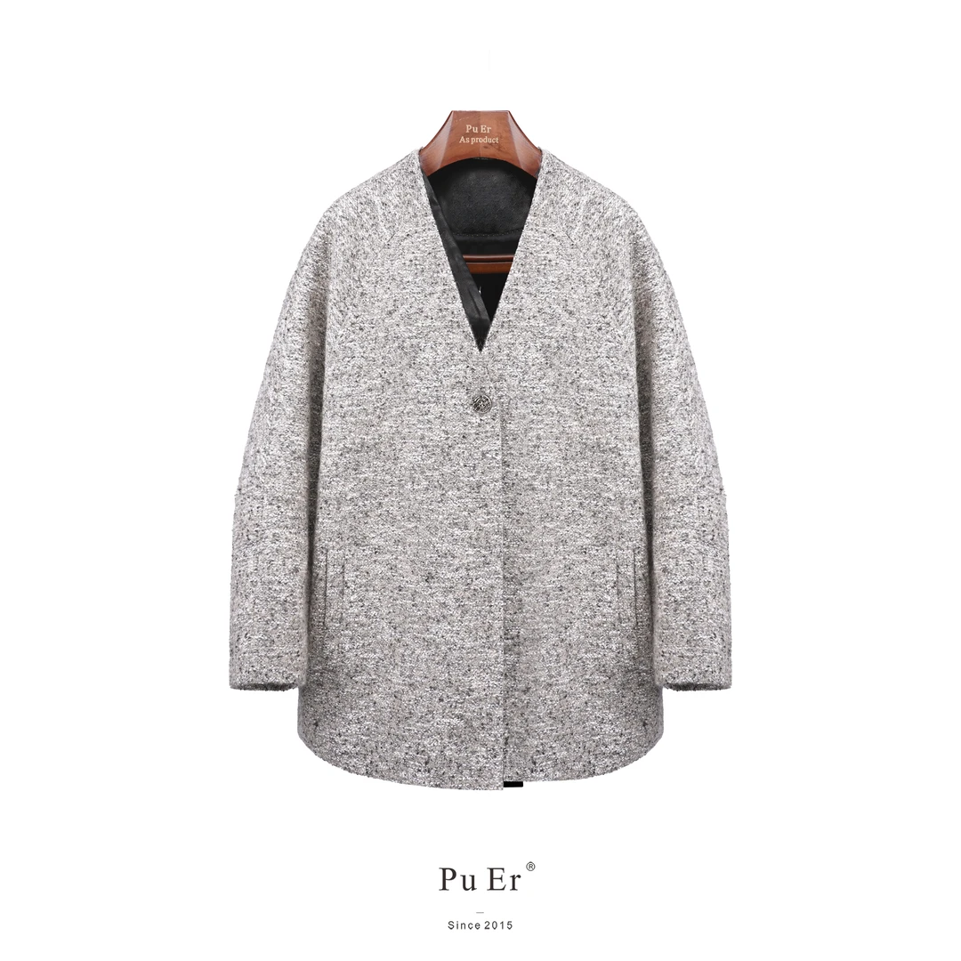 璞迩无领双门襟阔版外套