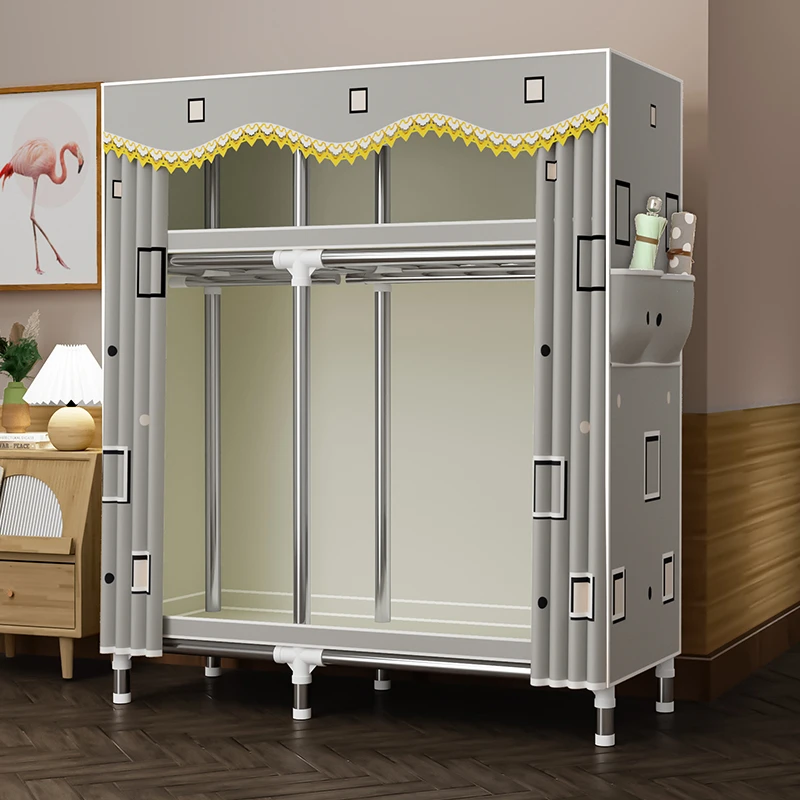 简易衣柜家用卧室出租房专用钢管加粗加厚全钢架布衣柜衣服收纳柜