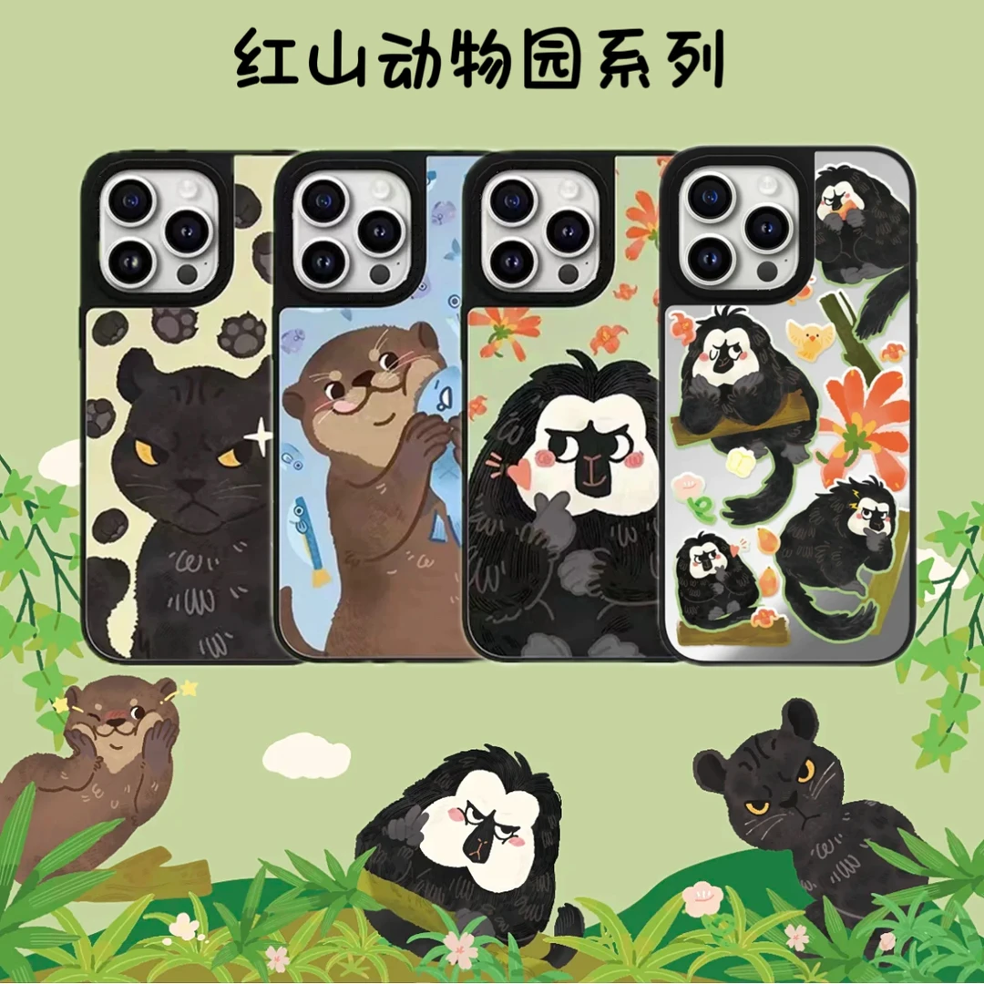 红山动物园系列适用于iPhone15promax镜面16苹果14pro透明手机壳