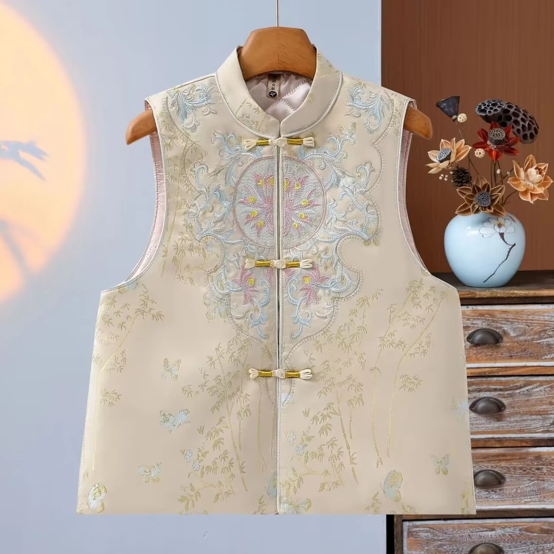 （蝴蝶刺绣）新中式国风秋冬新款夹棉刺绣时尚百搭马甲修身显瘦