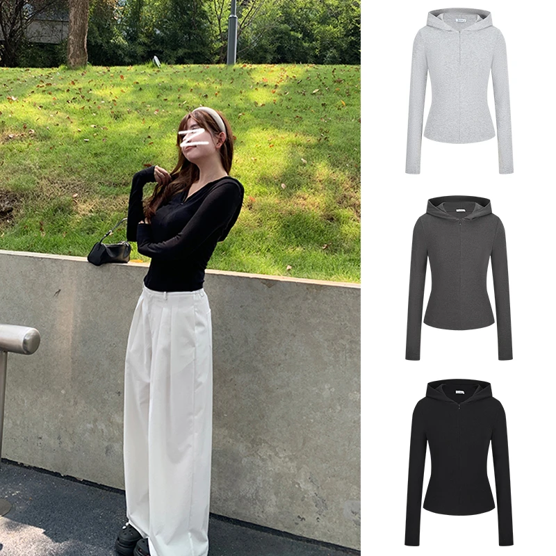 62328MosesQueen/魔西女王连帽V领打底衫秋季亲肤柔软T恤百搭上衣