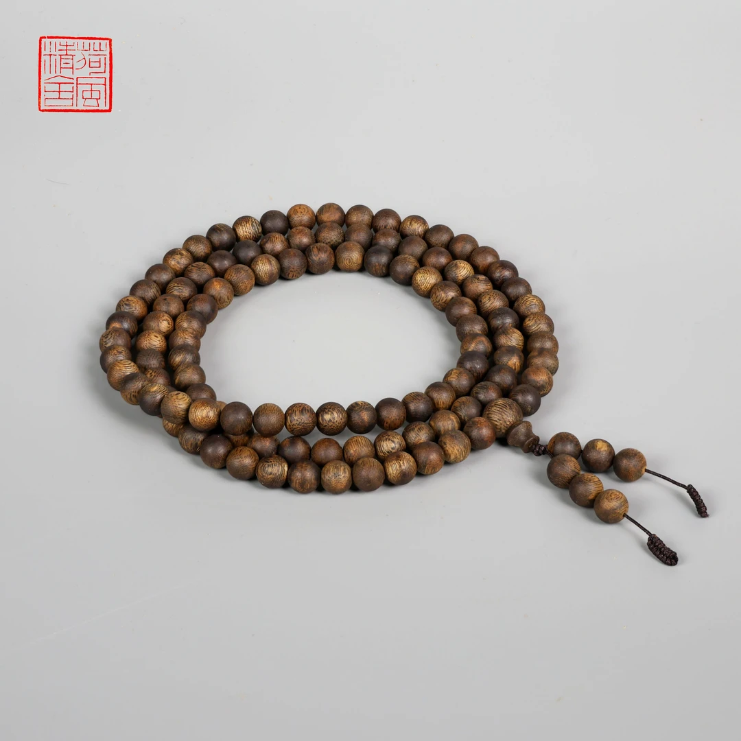 沉香【殿藏级香霸王】海南金沙叶沉香沉水浮0.9圆珠多圈手串-CX257