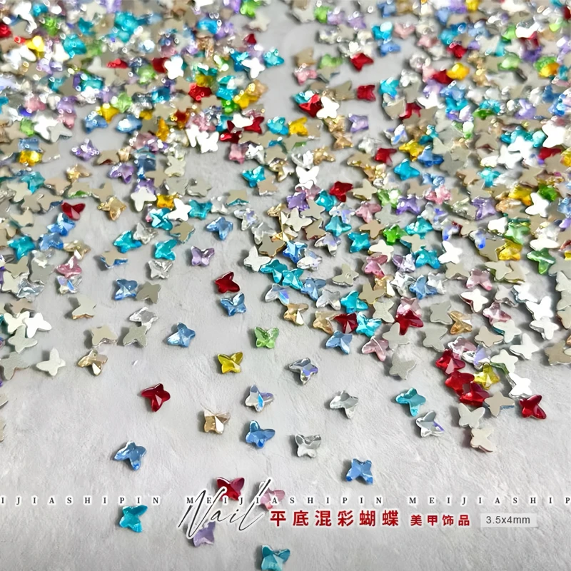 40【混彩:3.5x4mm平底蝴蝶】平底异型钻K9水晶玻璃美甲钻饰品指甲钻