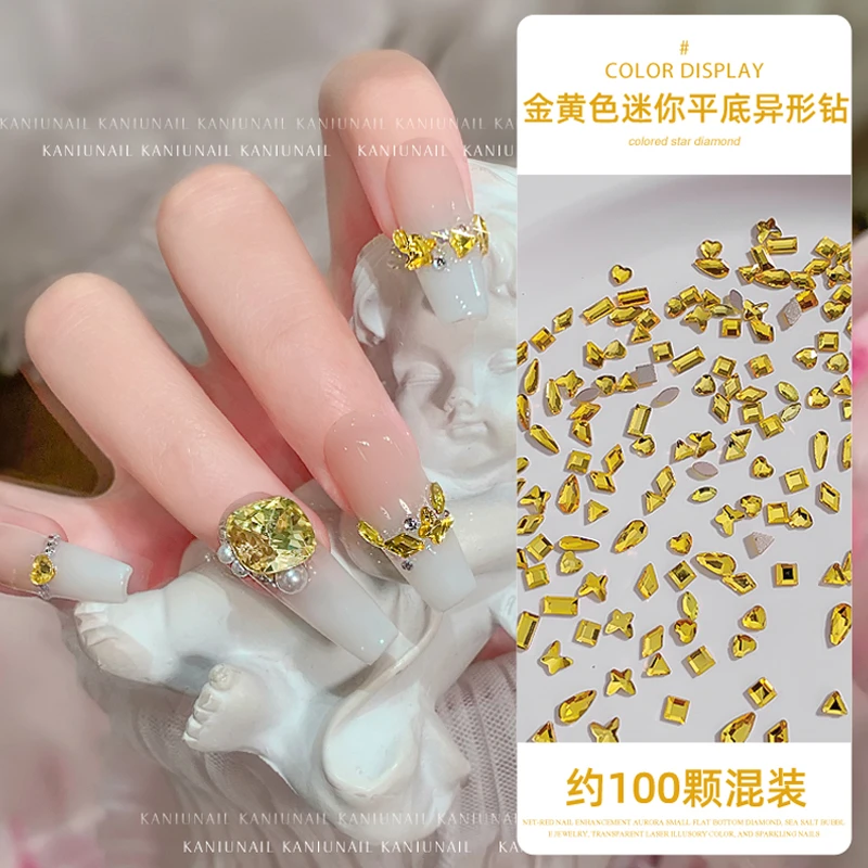 31【金黄色：平底迷混锅】K9水晶玻璃美甲钻平底异型钻DYI饰品指甲钻