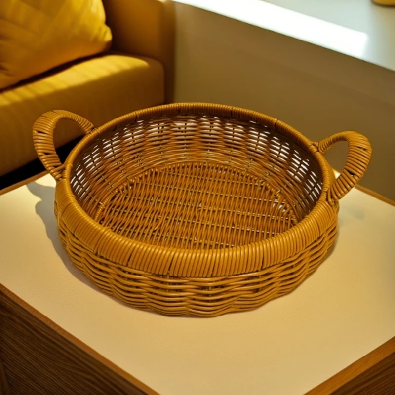 网红新款家用仿藤圆形水果盘馒头筐零食筐纯手工编织鸡蛋筐收纳筐