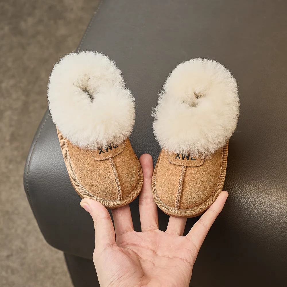 真皮宝宝雪地靴子女童加绒毛毛鞋冬季新款短靴软底婴幼儿学步棉鞋