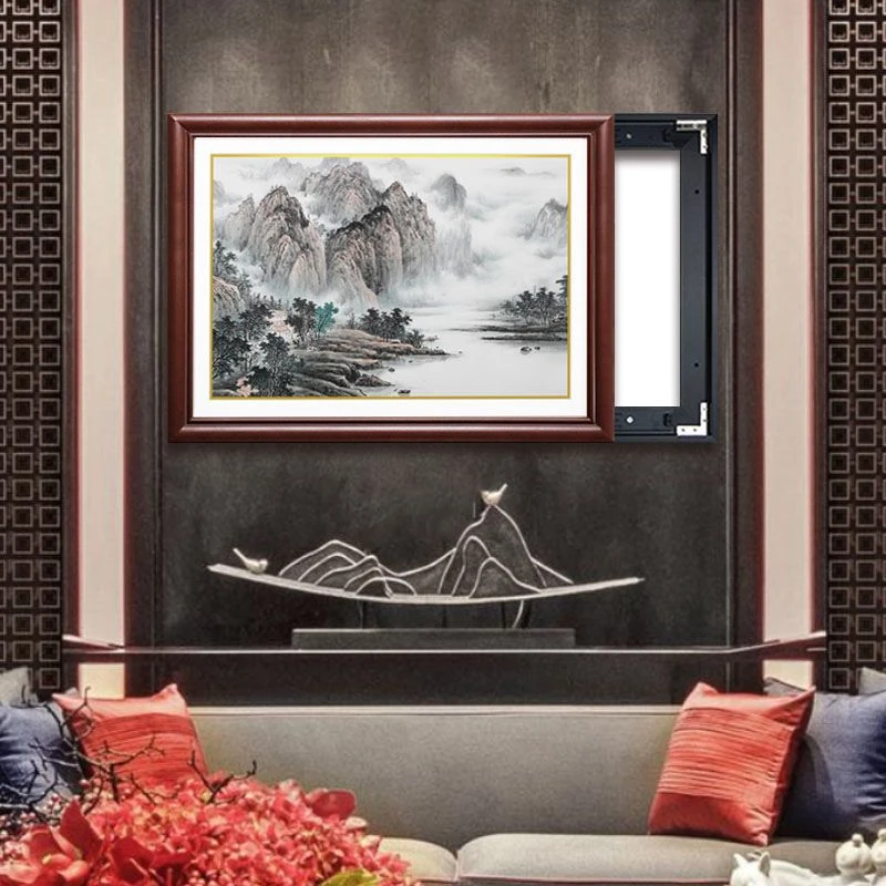 纯实木电表箱装饰画中式国画高级感液压上翻遮挡配电箱电闸盒山水
