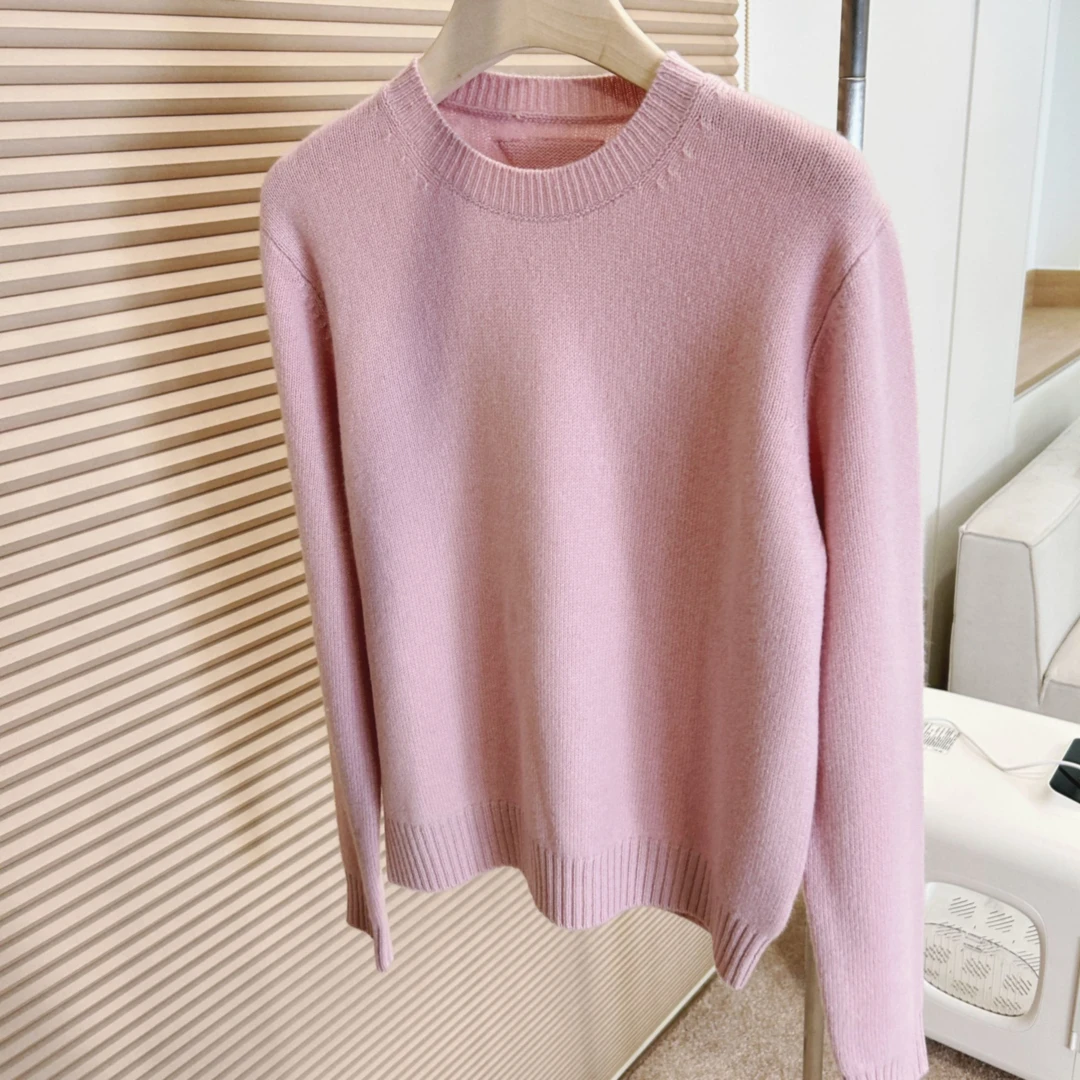 P宽松羊毛毛衣女藕粉显白色