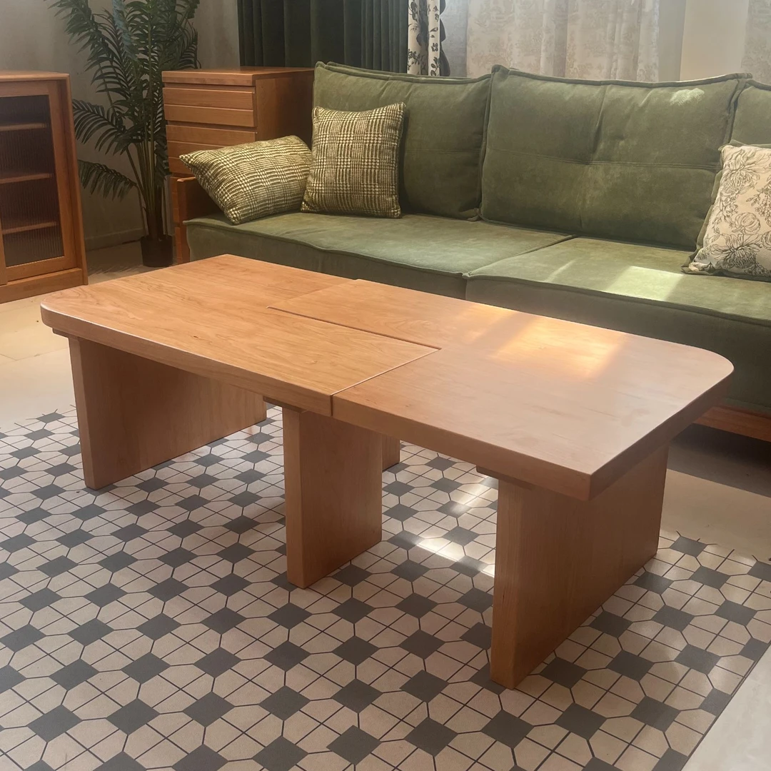 简约茶几实木樱桃木茶几客厅家用北欧风格茶桌原木色方形茶几