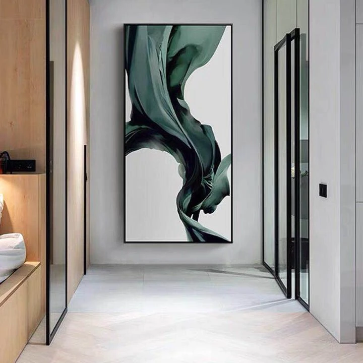 【水沐】水墨丹青一抹绿丝绸质感画系列端景生活高端沙发背景画装裱