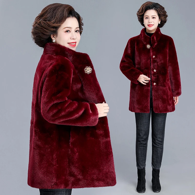 时尚妈妈冬装外套洋气中老年女气质高贵皮毛一体水貂绒大衣