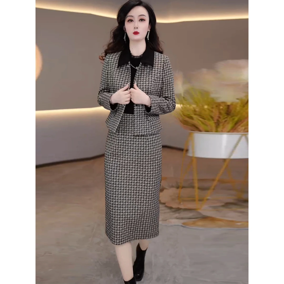 （现货）外套+连衣裙2024时尚套装千鸟格两件套连衣裙