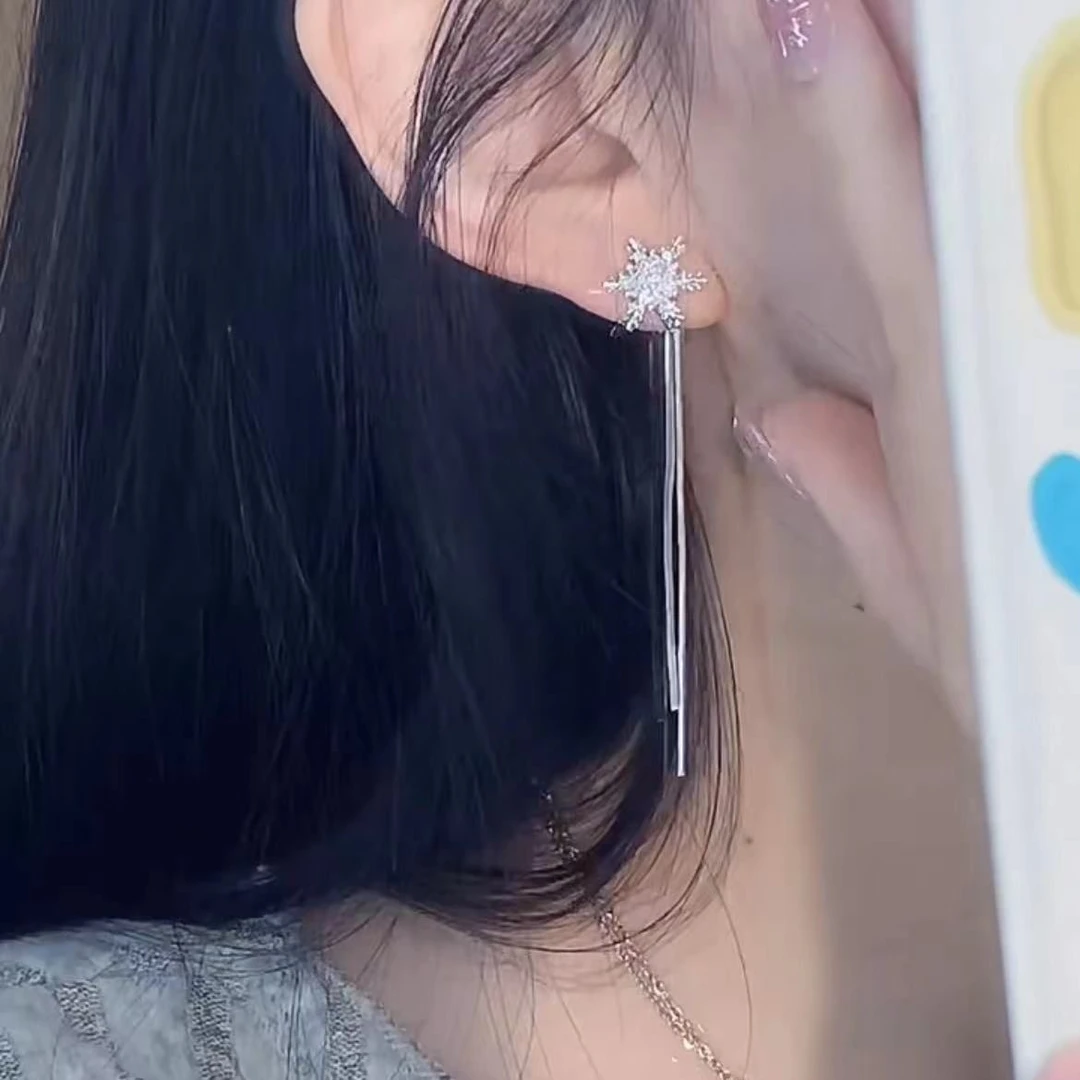 铜合金耳饰 新款百搭银色雪花小众精致个性时尚简约耳钉2017