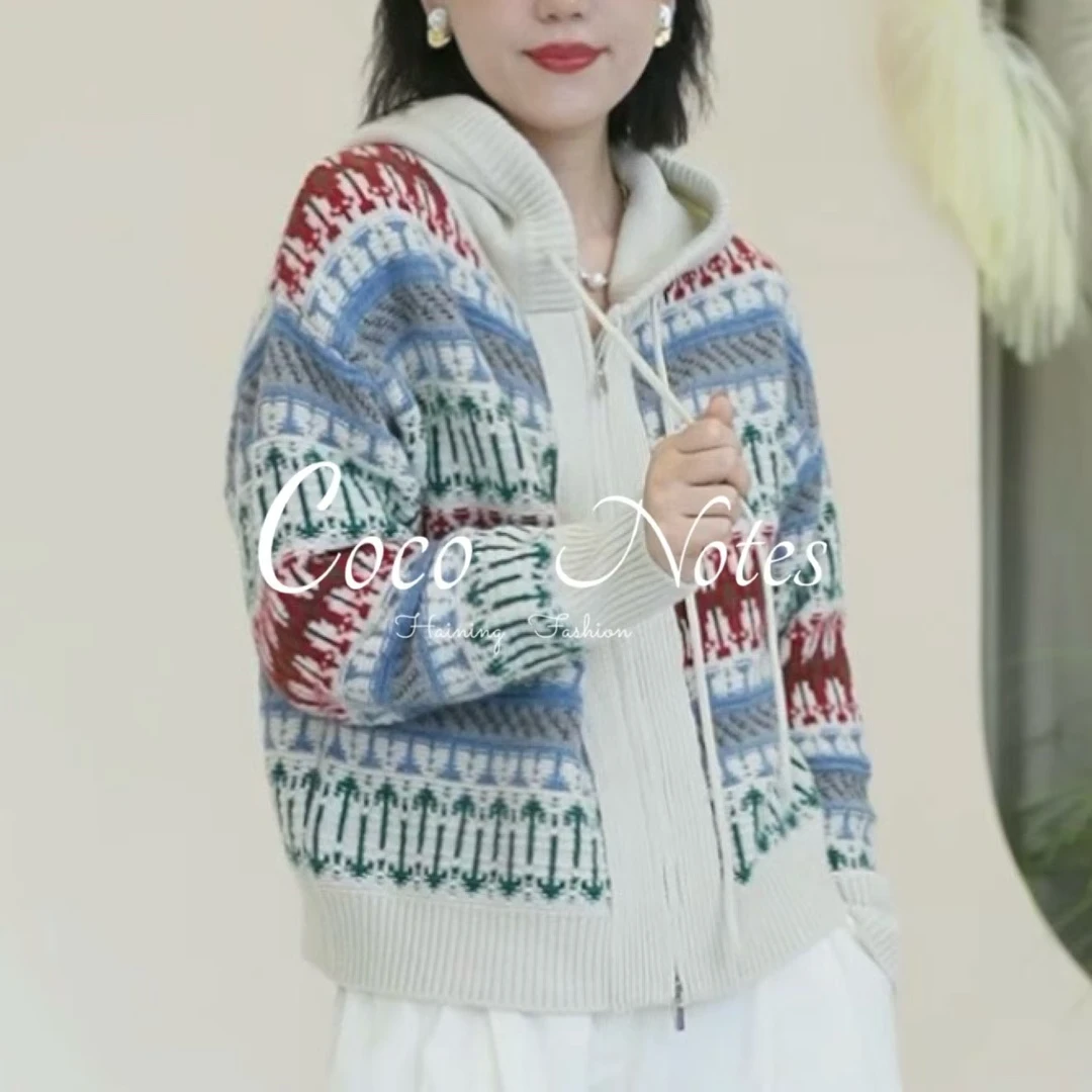 COCONOTES【复古羊绒】XJ008 法式连帽复古拉链针织衫