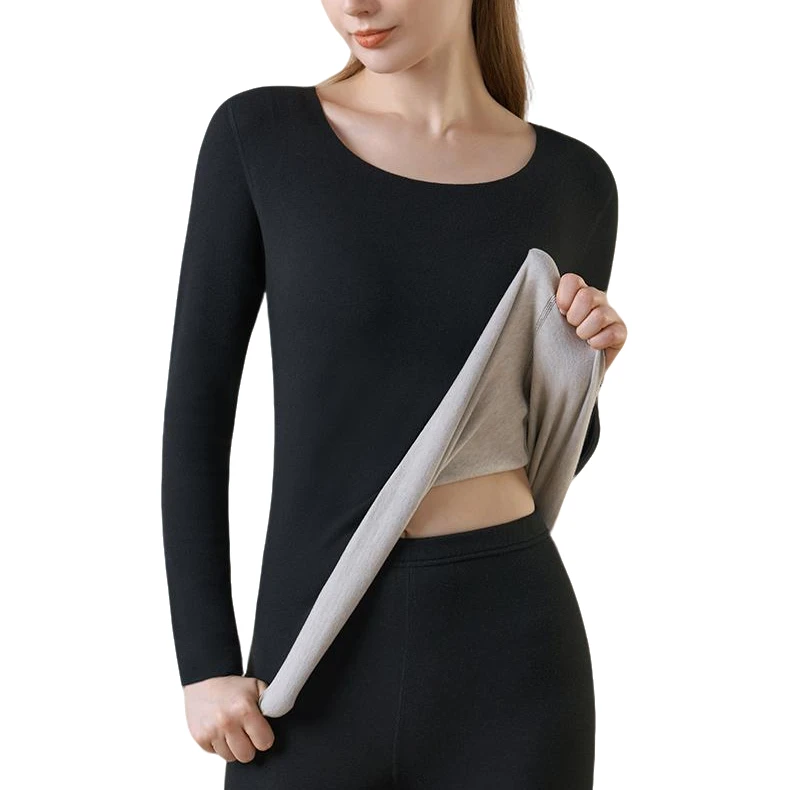 无痕保暖内衣德绒女士加绒加厚发热打底秋衣秋裤套装羊绒蚕丝秋冬