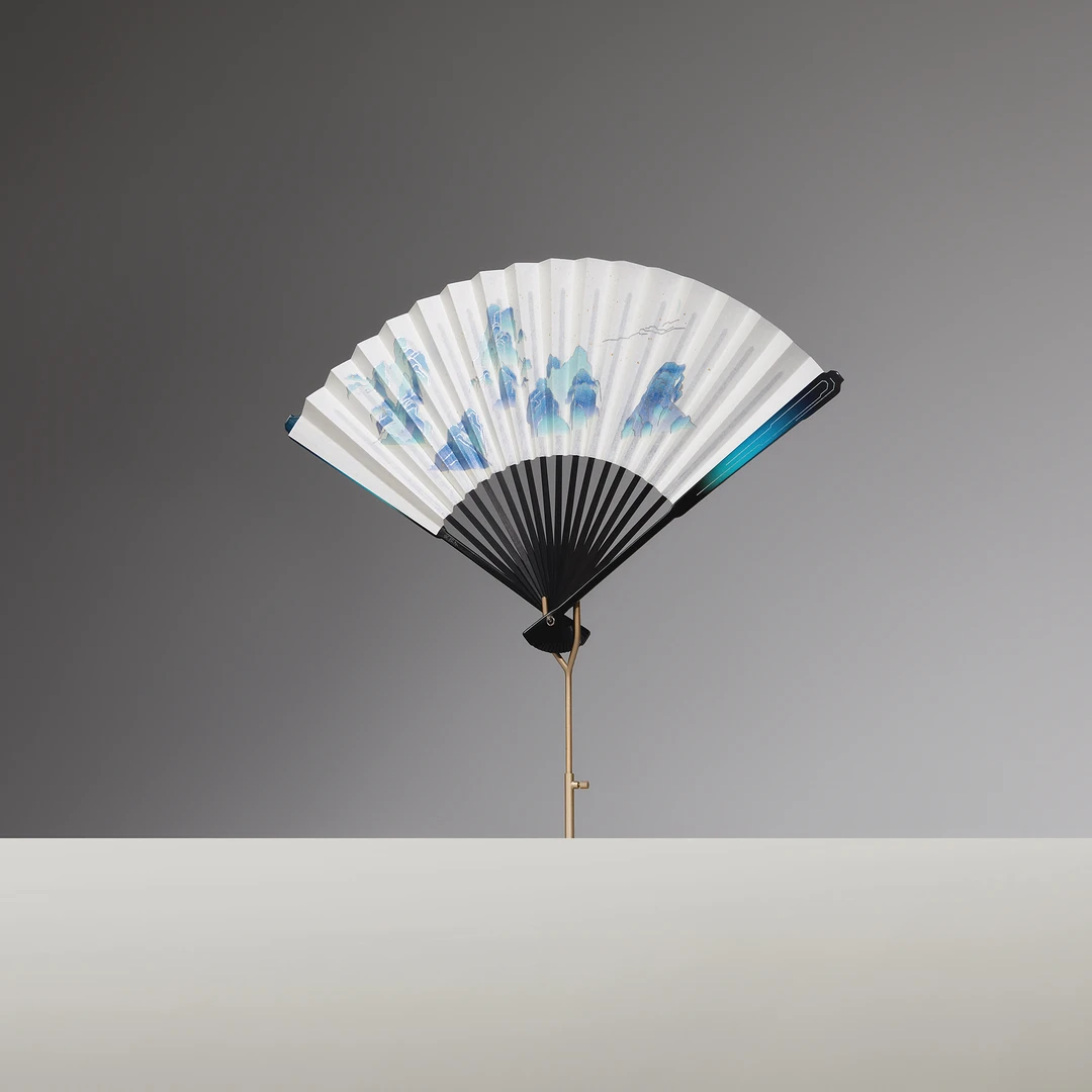 京扇子青绿山水扇子礼盒手工玉竹宣纸手绘配饰便携中国风折扇
