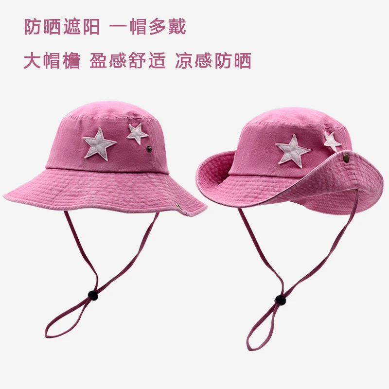 甜酷辣妹粉色渔夫帽女复古西部牛仔登山帽夏季防晒帽显脸小遮阳帽