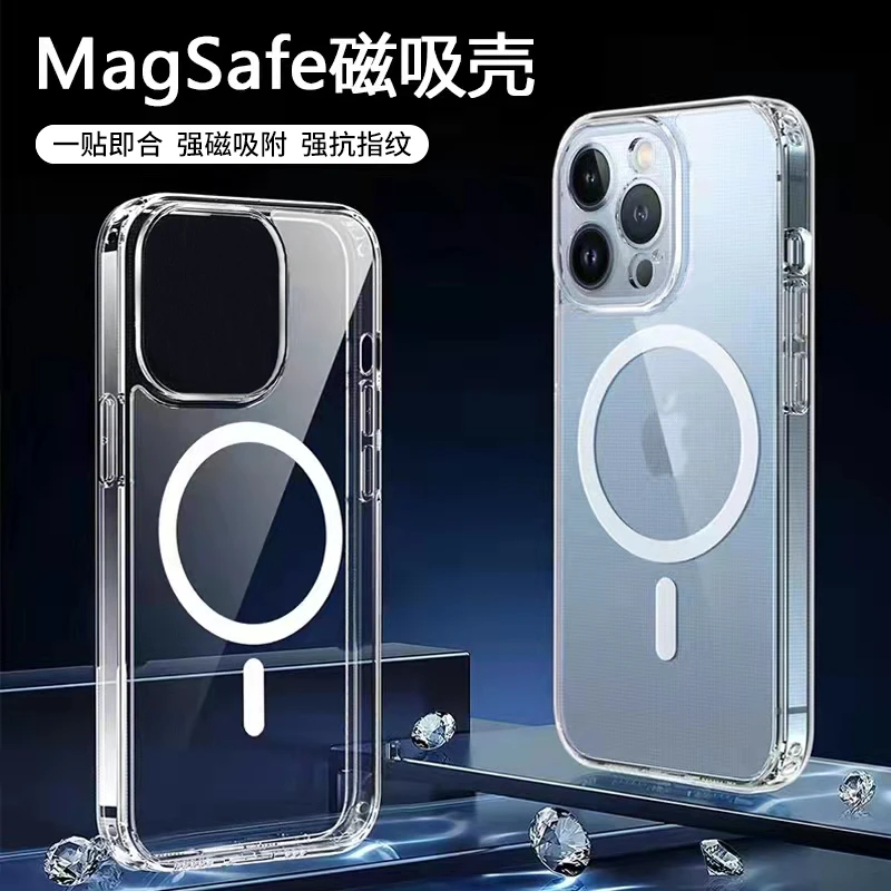 透明磁吸手机壳适用苹果15promax系列全包防摔保护套磁吸壳背夹