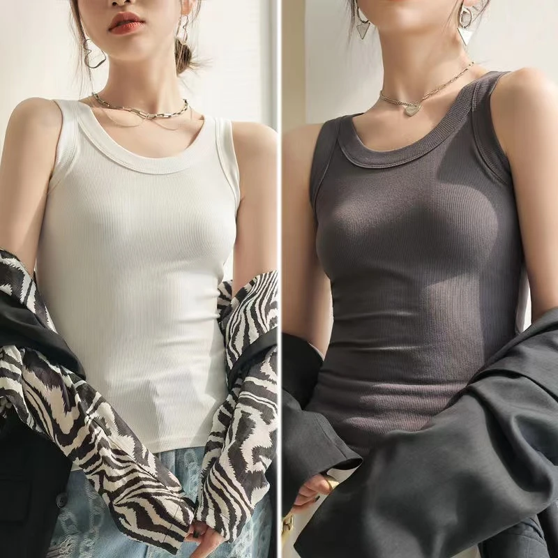 cp螺纹吊带背心外穿打底无痕修身百搭女士无袖