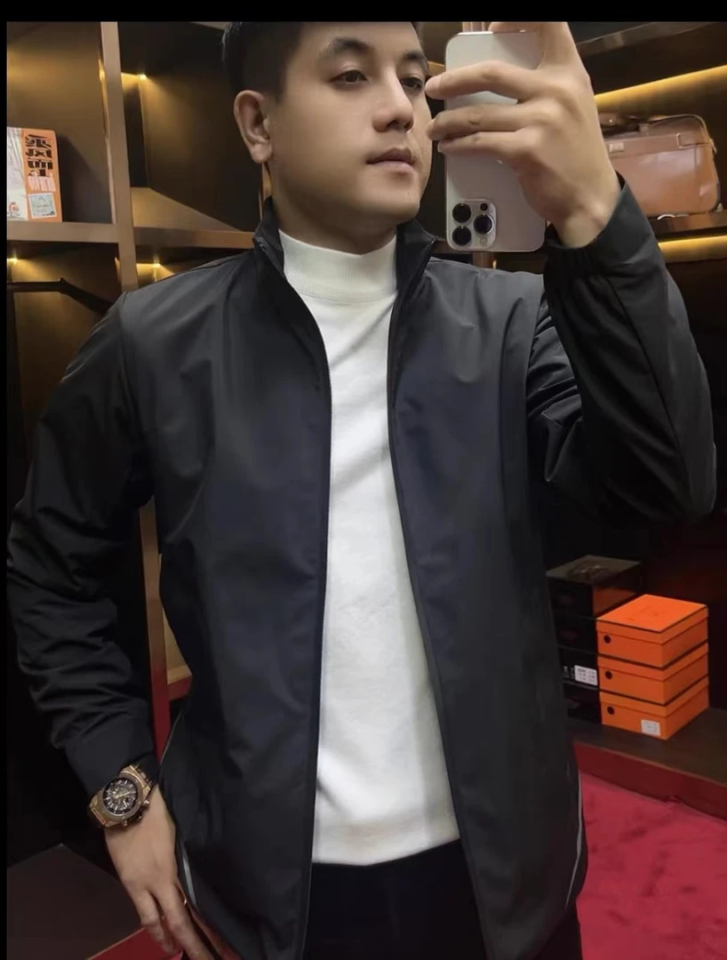 24113冬季新款休闲夹克外套男商务高档时尚宽松百搭立领