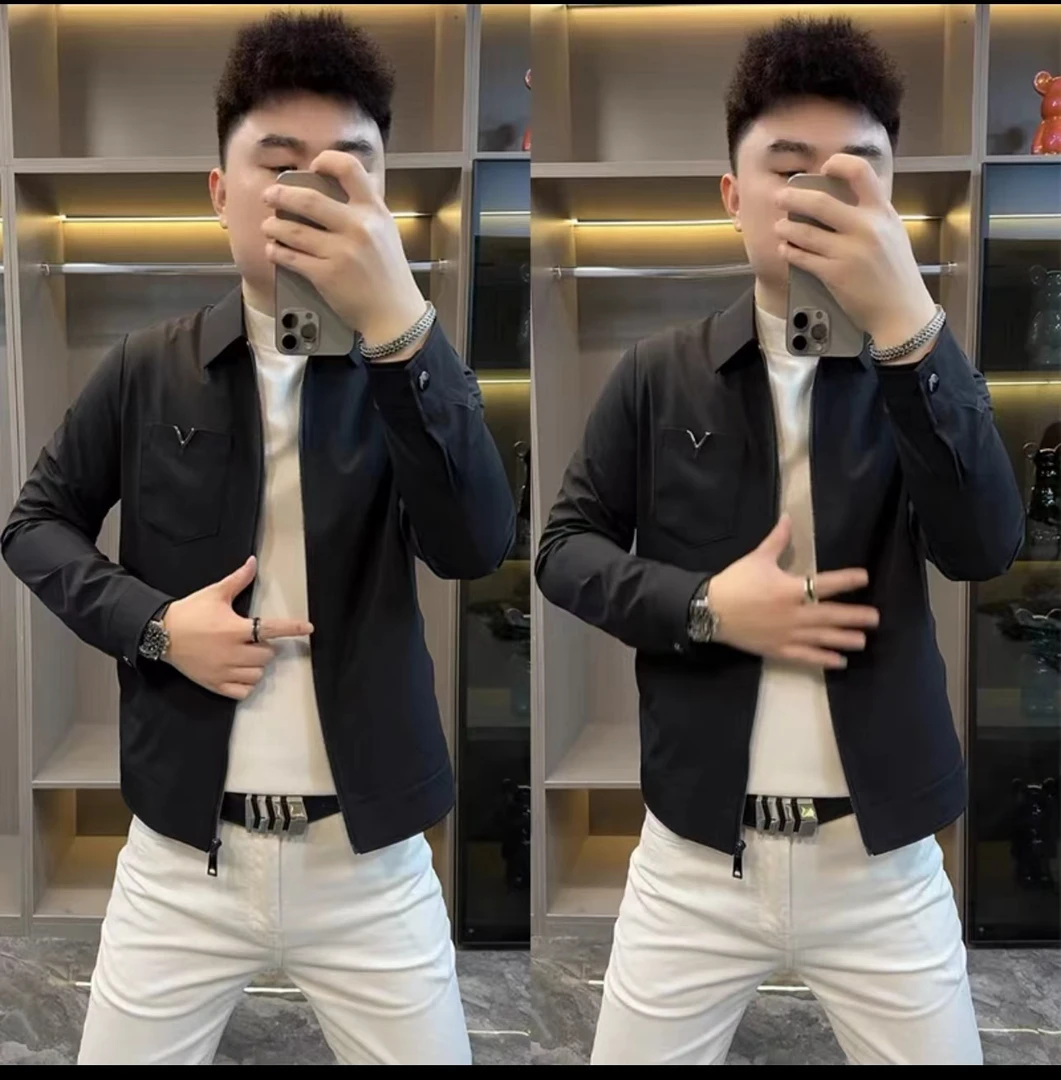 1535男士秋季翻领夹克外套高品质时尚百搭休闲商务欧货高级感