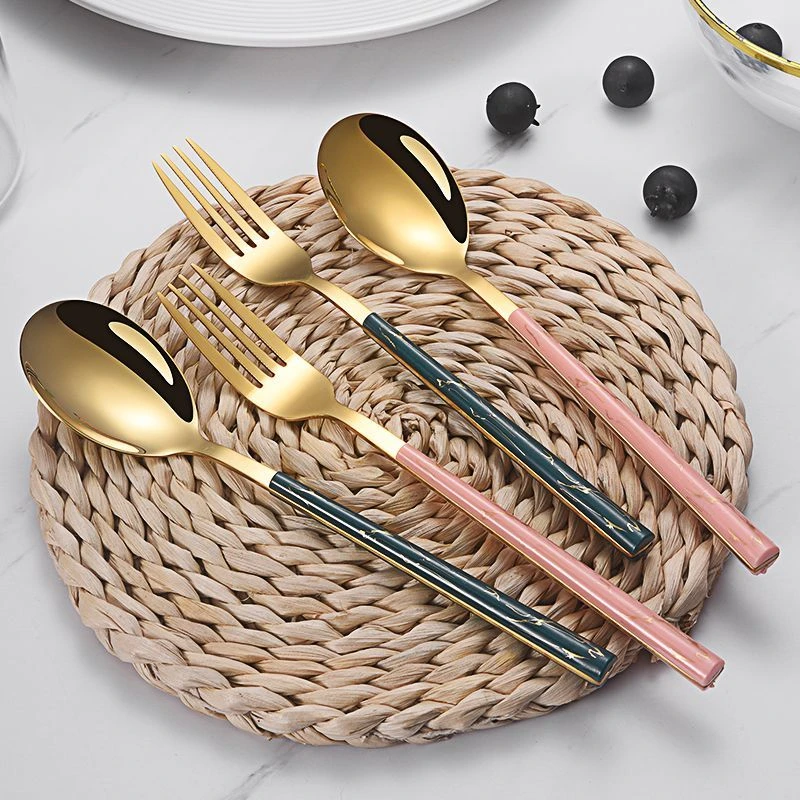 韩式网红家用长柄勺子叉子不锈钢餐具刀叉ins风精致甜品小勺子女