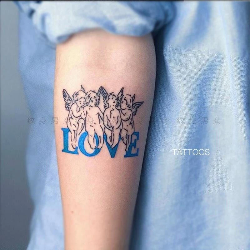 新款果汁纹身贴花臂爱神丘比特love 纹身贴女浪漫情趣ins风