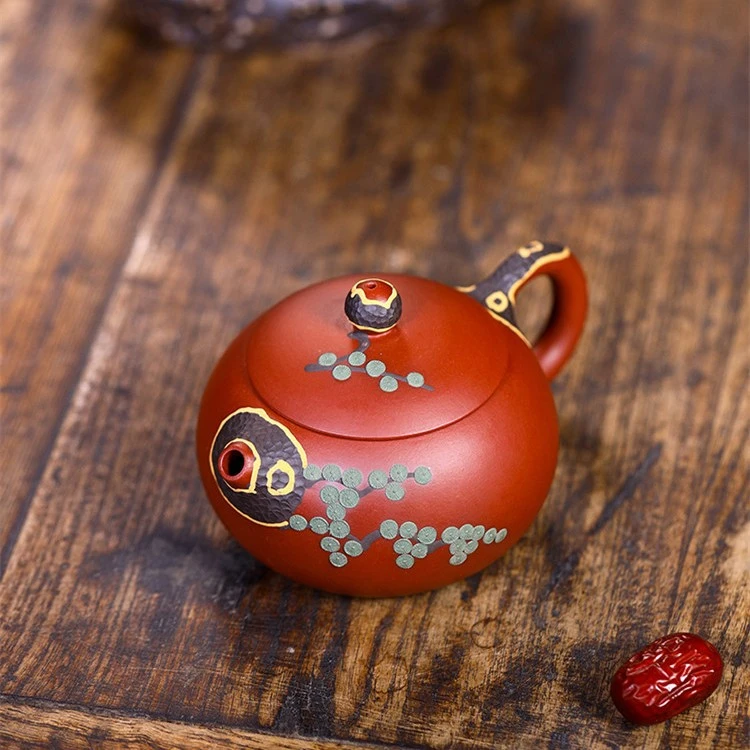 宜兴紫砂壶姜礼明松皮西施大红袍家用泡茶壶西施茶壶礼品茶具彩绘