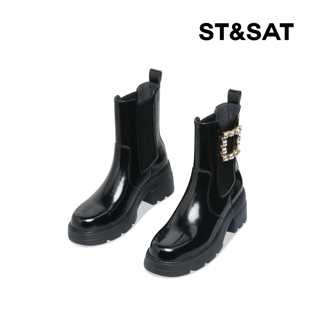 【反季羊皮】星期六英伦切尔西靴秋冬款圆头厚底百搭短靴6R66