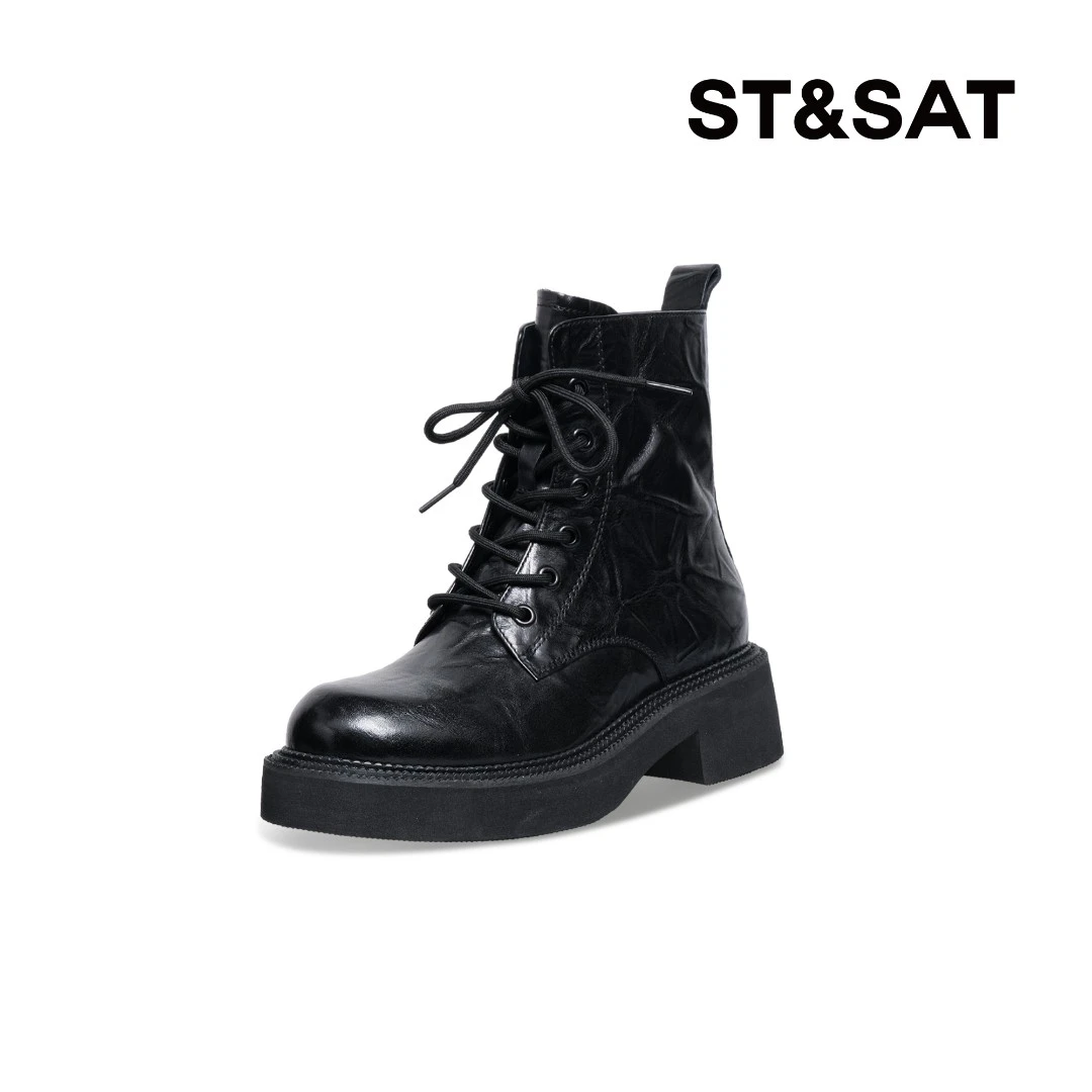 【反季浮力】星期六时尚百搭马丁靴秋冬圆头厚底英伦风休闲短靴6R46