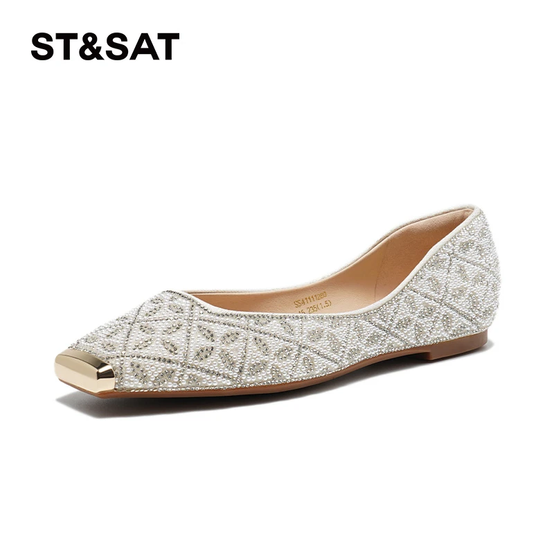 【星光系列】星期六舒适软底春季25春金属方头闪钻平底鞋SS41111280