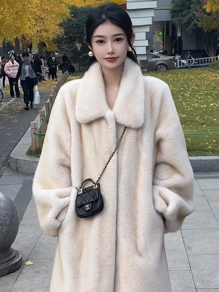 秋冬新款女冬季长款立领水貂绒皮毛一体外套气质时尚宽松貂绒大衣