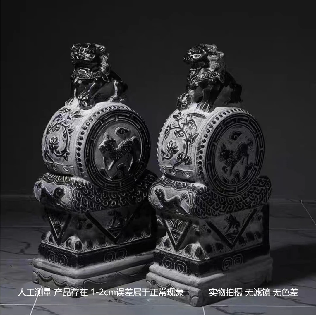 仿古石雕天然青石门墩一对狮子款抱鼓石大门口酒店别墅庭院装饰