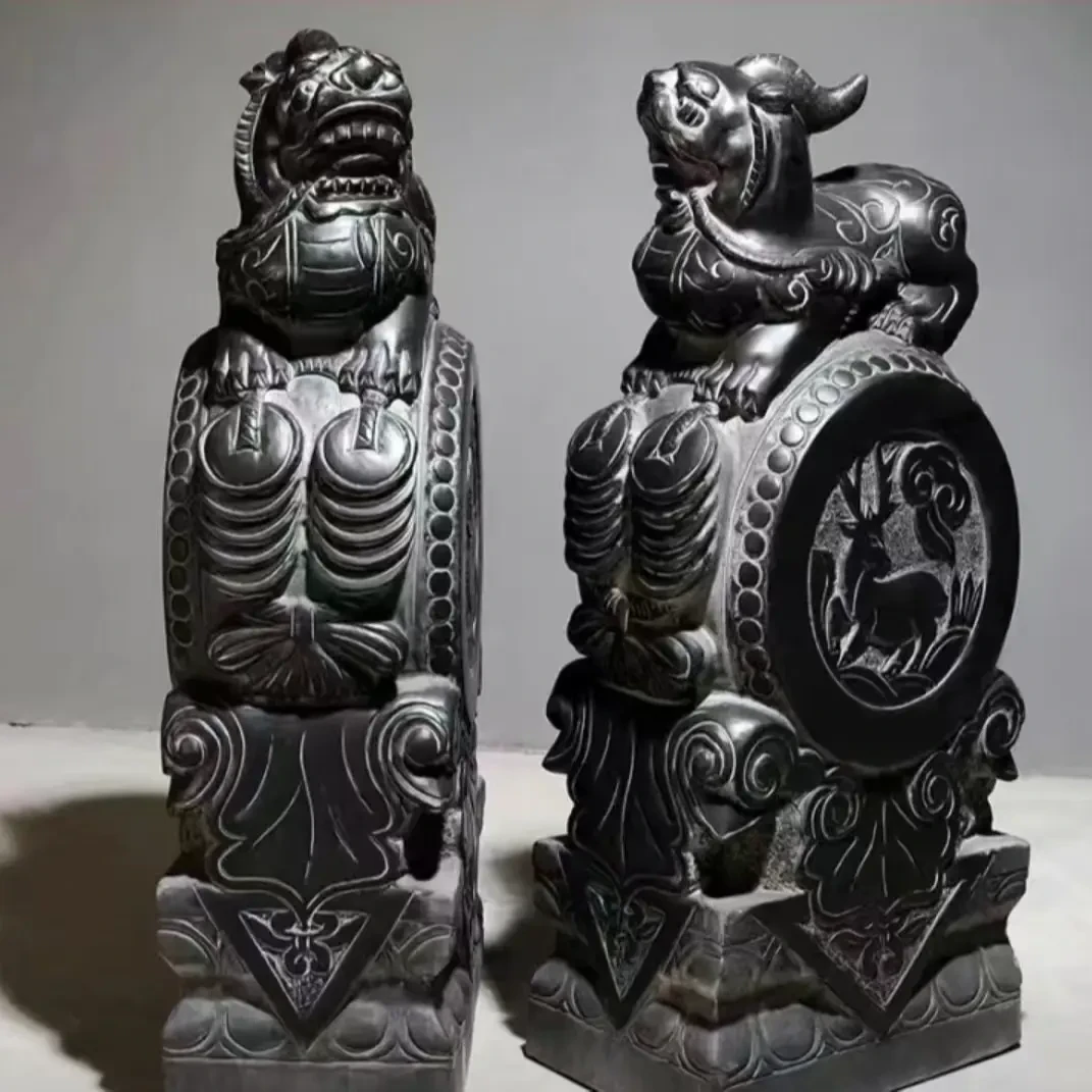仿古石雕刻天然青石门墩一对貔貅抱鼓石大门口酒店别墅庭院装饰