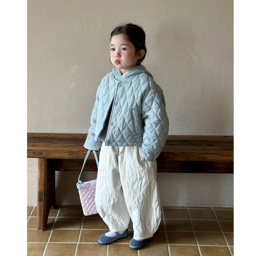 【现货】女童棉衣25冬款韩版夹棉加厚外套儿童夹克衫菱格珩棉短款潮