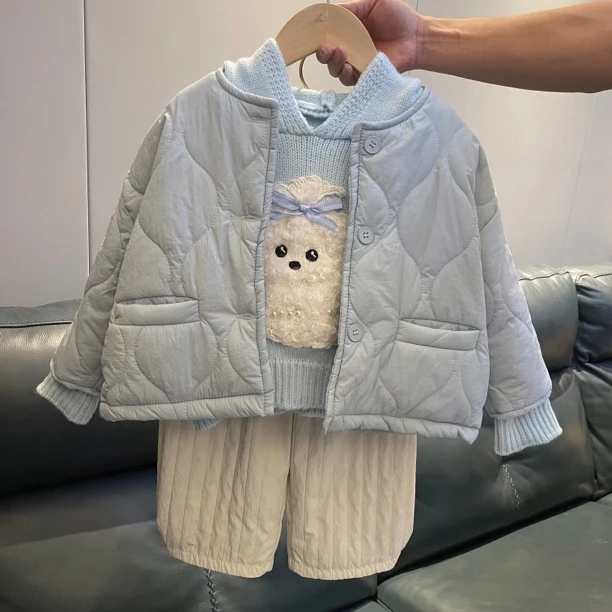 【现货】女童厚款洋气外套绗面休闲小狗毛衣百搭时髦两件套冬装童装