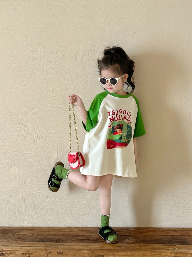 女童韩版宽松T恤裙2024新款短袖连衣裙洋气大版休闲度假T恤中长款