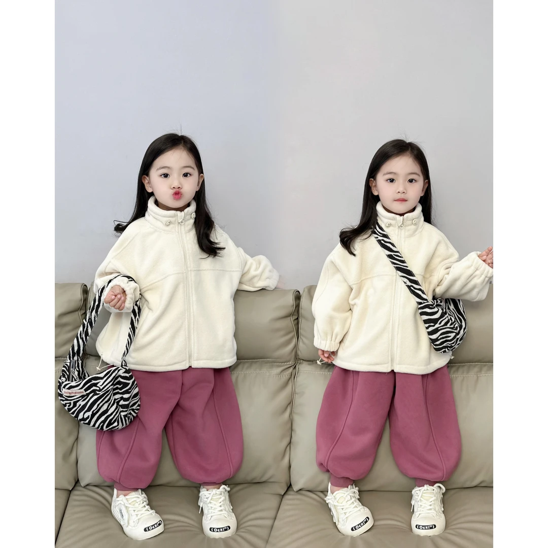 【在仓】女童厚款双面摇粒绒外套2023冬儿童休闲拉链衫宽松保暖上衣