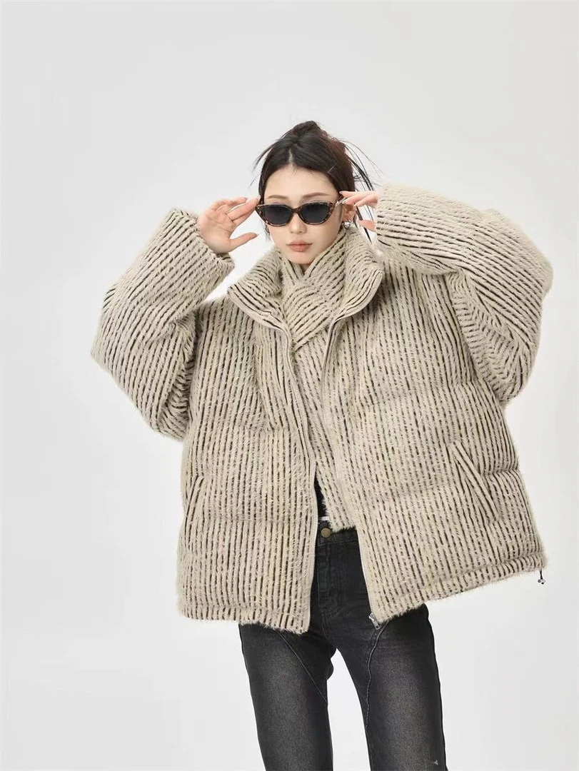 C尽头两色“竖条纹”棉服外套上衣（23118）