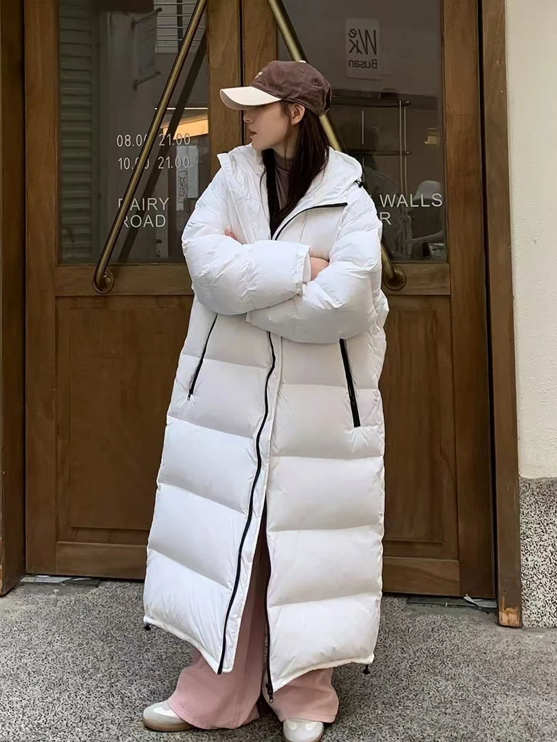 F4D灰白色“黑拉链”长款连帽棉服外套上衣